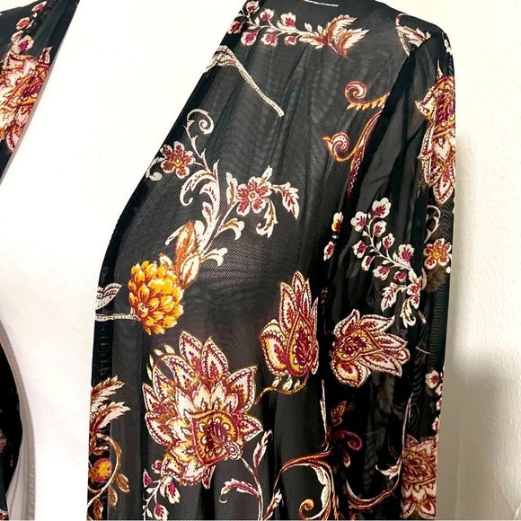 L.I.F.E Love Is For Eternity Large Blk Floral Chiffon Duster Kimono Translucent - Picture 4 of 10